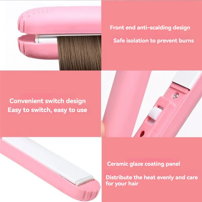 A99T 2-In-1 Hair Straightener & Curler Mini Hair Curler Design For Short Hair Mini Dual Purpose Curling Iron US Plug