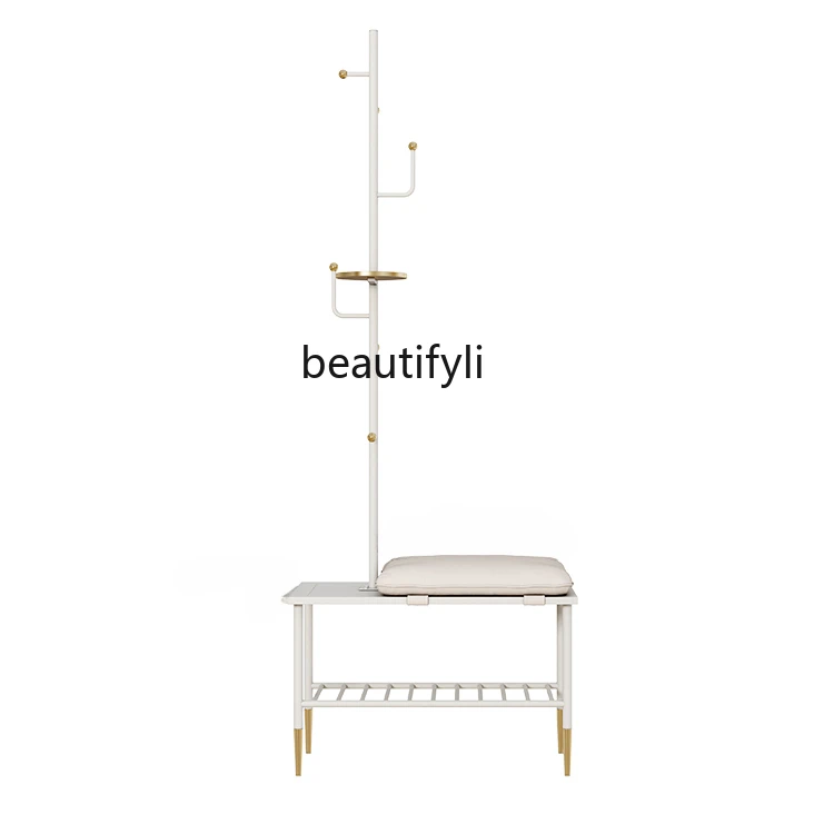 Cream Style Simple Modern Sitting Shoe Changing Stool Shoe Cabinet Multifunctional Coat Rack Clothes Rack