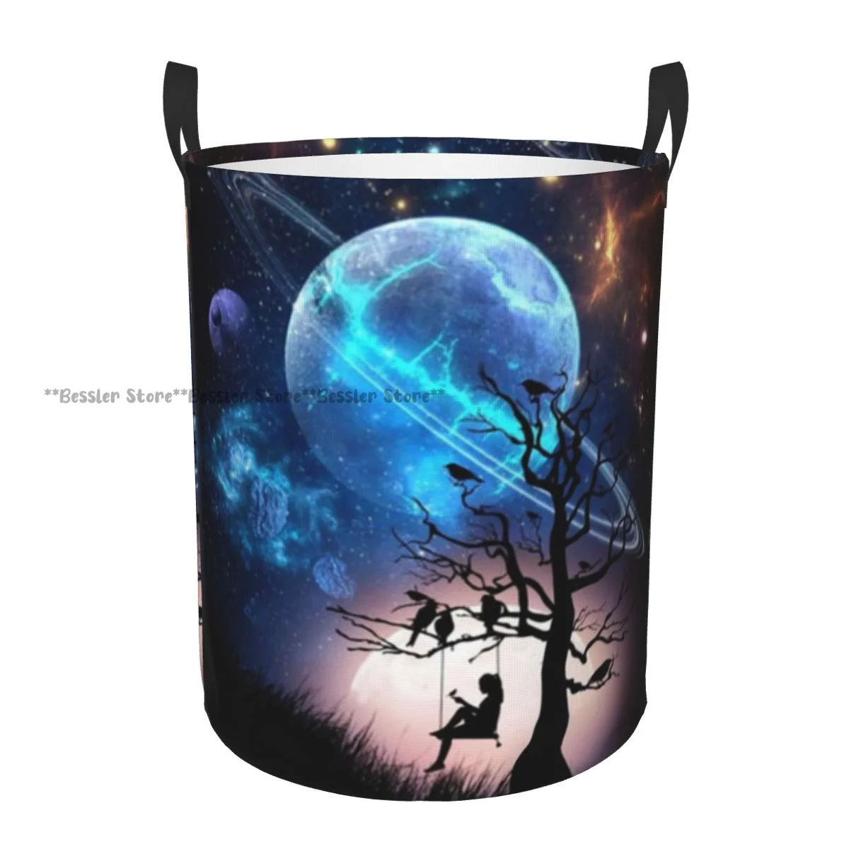

Tree And Girl Flying On A Swing Laundry Basket Folding Dirty Clothes Toys Storage Bucket Household