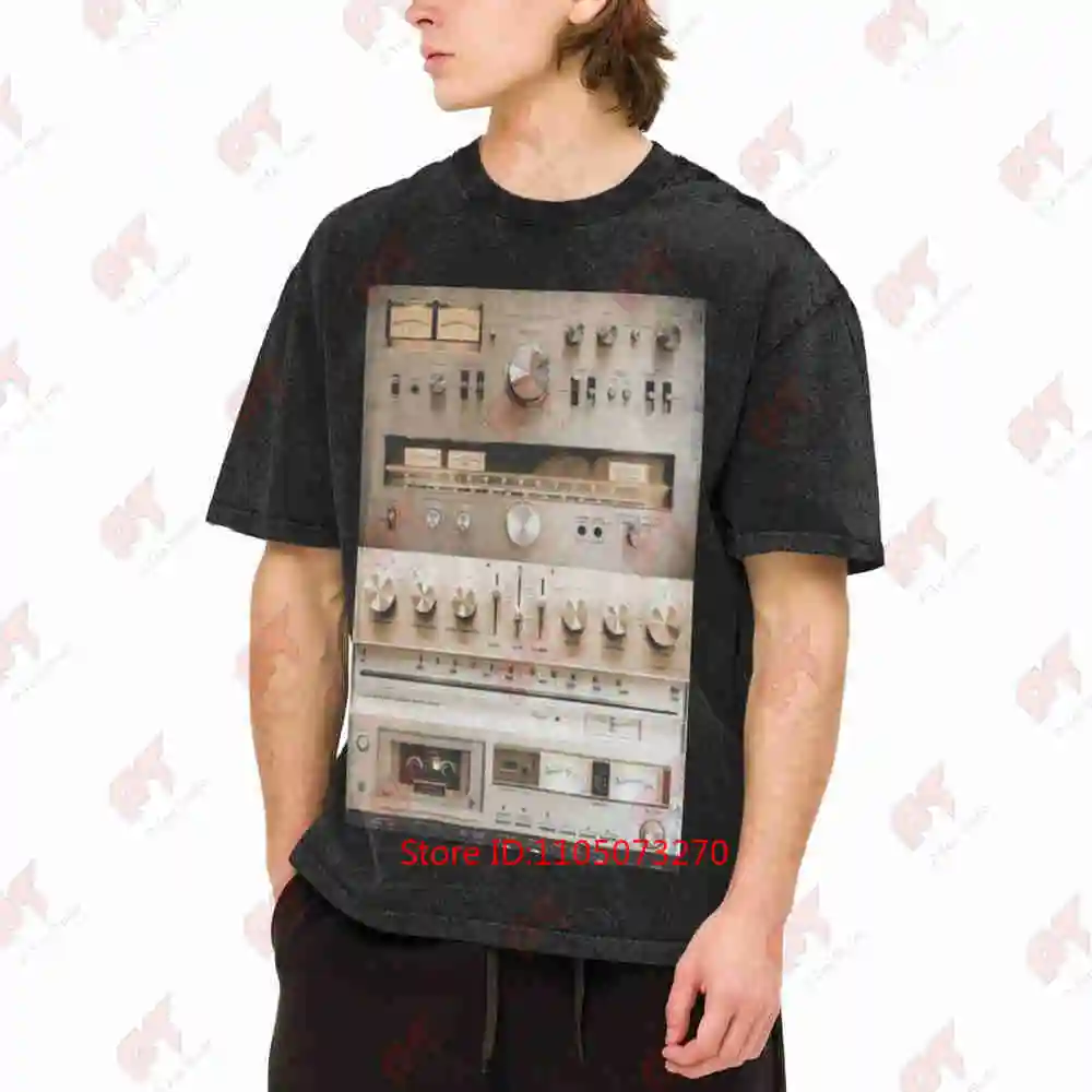 Vintage Hi Fi Sound System Turntables Mixers Vinyl Vintage Washed Tee Pure Cotton T-Shirt