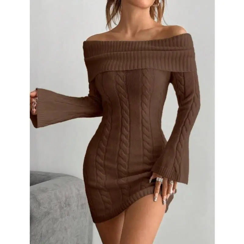 

Autumn New Knwear Long Sve Knitted Wrap Dr Slim Fit Knitted Dr for Women Ci Walk Coolmax Fiber Collar Nine Sl...