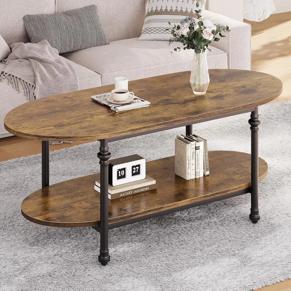 

Oval Coffee Brown Table Unique Tea Table 47.2" Cocktail Table Low Storage