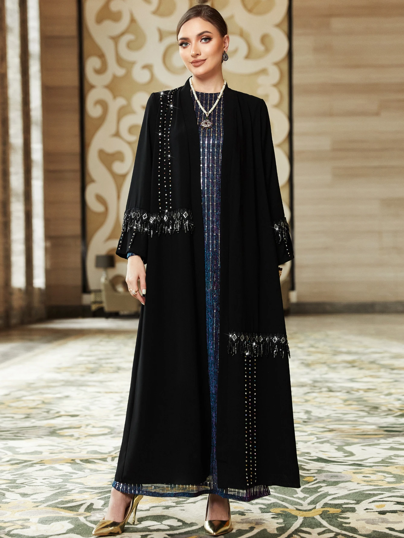 Eid Jalabiya Caftan Abaya for Women Muslim Party Dress Arab Diamond Abayas Long Dresses Robe Woman Tassel Ramadan Vestidos