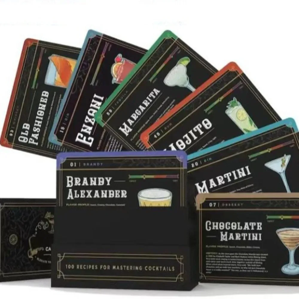 Nuevas tarjetas de 100 recetas de cócteles para mezclar bebidas, puntas de barman, emparejamiento de sabor, Bar en casa, artesanía y servicio de sugerencias