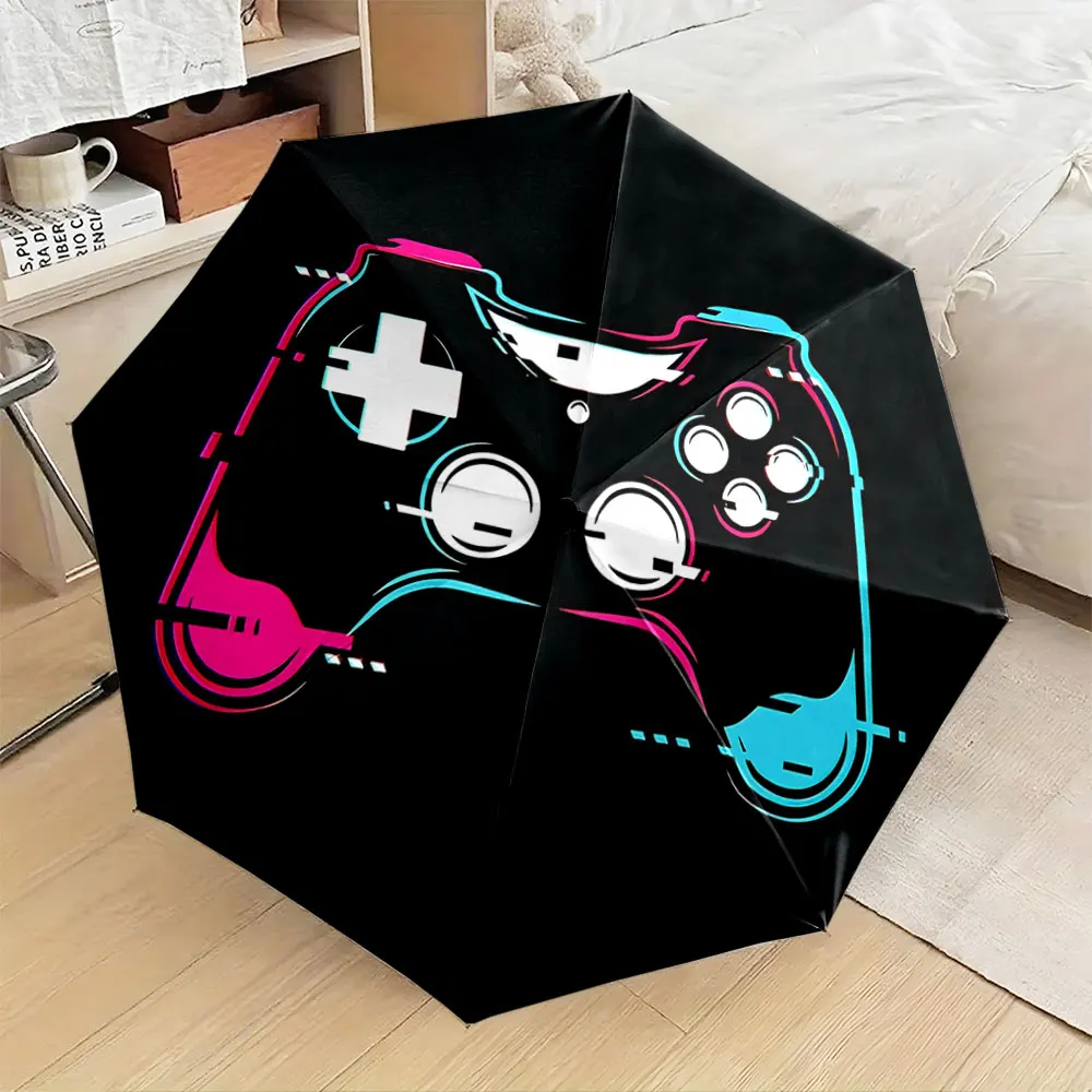 Glitch Style Gaming Controller Graphic Black Umbrella portable waterproof sun rain umbrella for outdoor travel beach