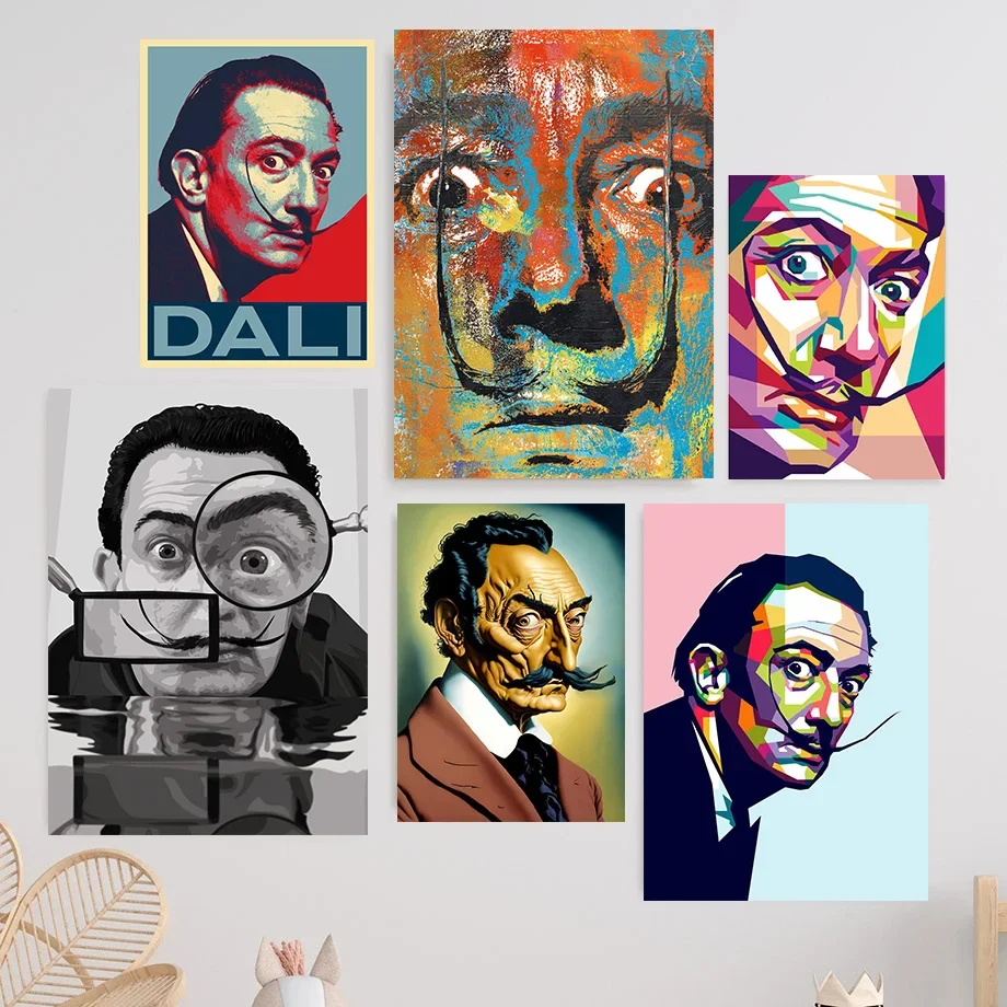 Salvador Dali Funny Portrait Cartoon Inspirational quote Poster Canvas Painting Print Wall Art Picture Living Room Home Decor