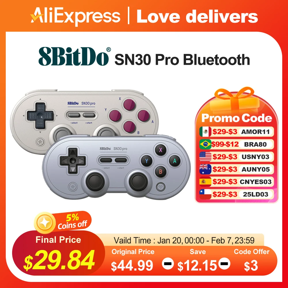 8Bitdo SN30 Pro Bluetooth Controller Gamepad for Nintendo Switch PC Windows 10 11 Steam Deck Android iOS with Hall Effect