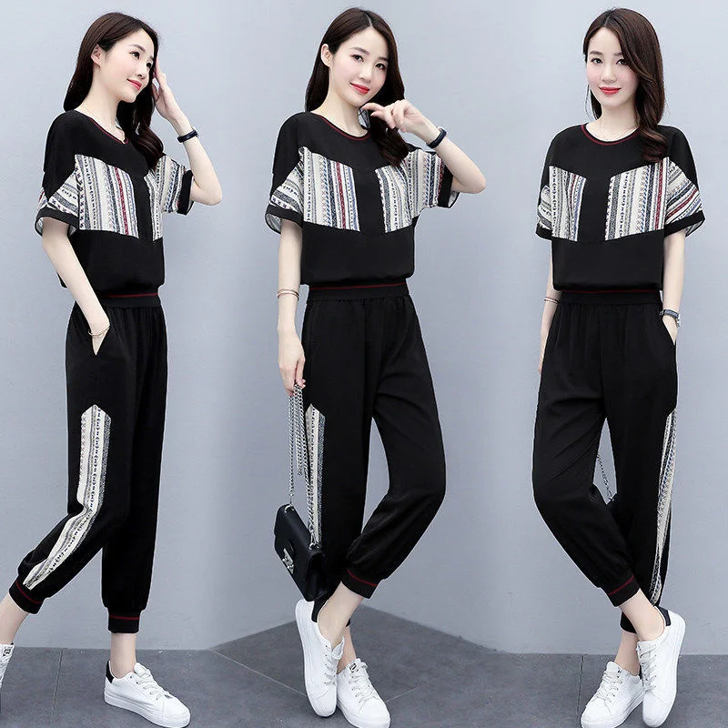 Sweat Suits For Women Two Set 2022 Spring And Summer New Fashion Casual Korean Clothes Short Sleeve Top Pants Women\'s Tracksuit