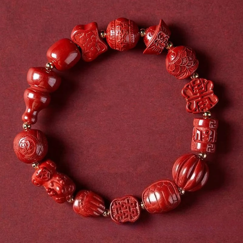

Cinnabar Pure Natural Bracelet handicraft carving Raw Ore DIY Manual Bracelet Turtle Animal Modeling Cinnabar Flower Bracelet