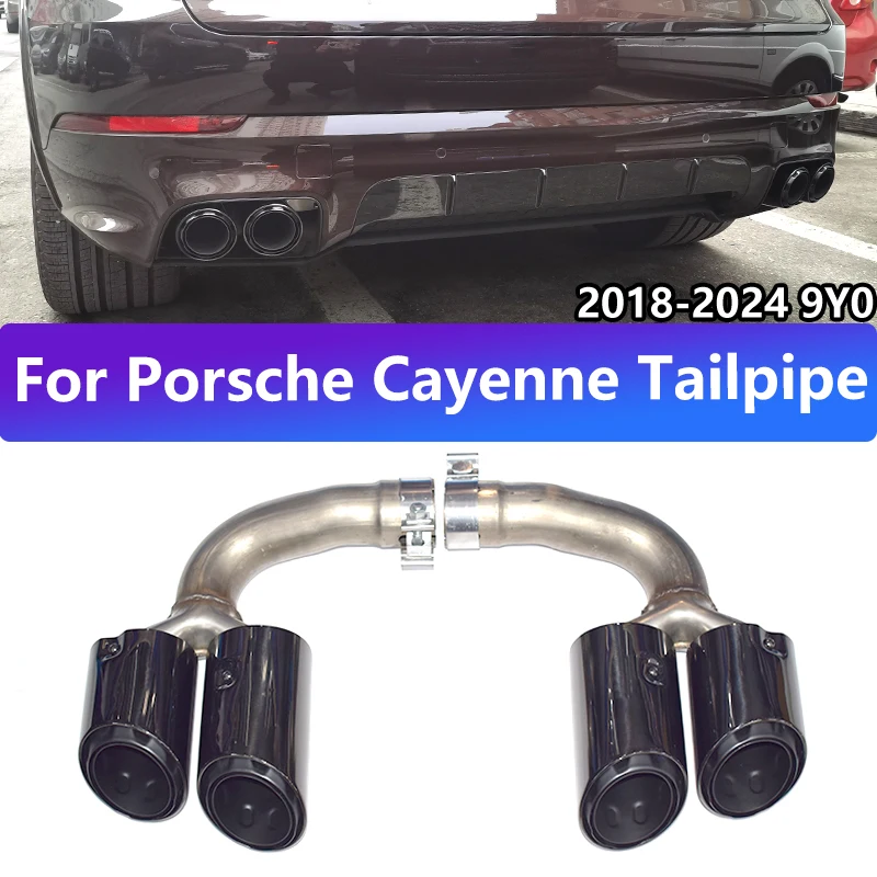 For 2018-2024 Porsche Cayenne 970 Exhaust Pipe Modification Stainless Steel Black Triple Layer Quad Muffler Tip Exhaust Head