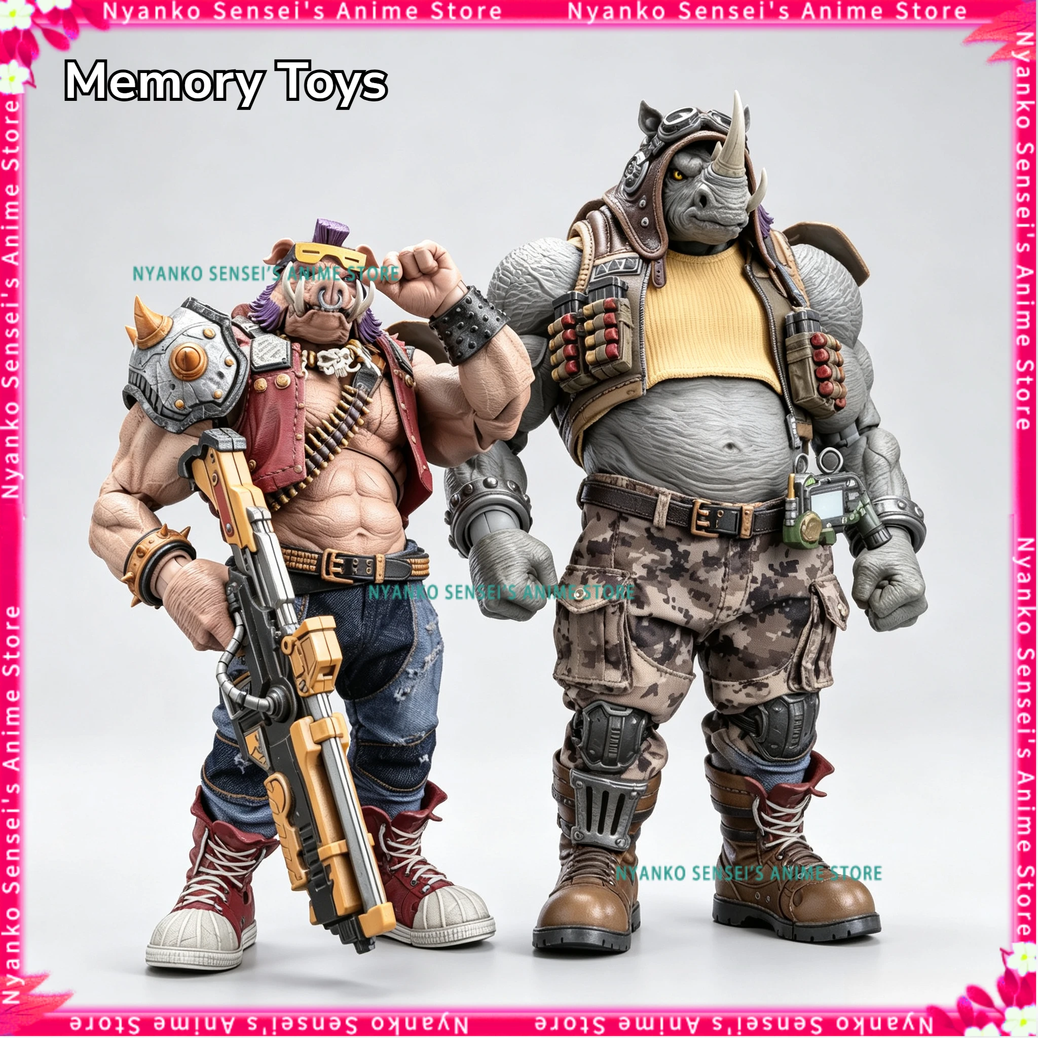 Auf Lager: Memory Toys Teenage Mutant Ninja Turtles Rocksteady & Bebop Actionfigur, Anime-Modell, Spielzeugpuppe, trendige Sammlerstücke