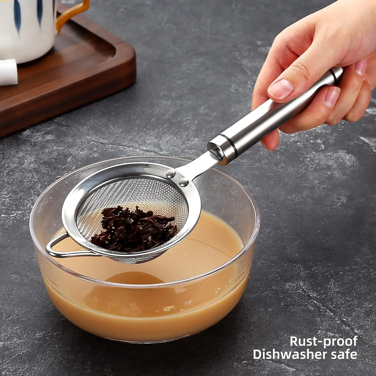 Stainless steel fine mesh filter and water filter with handle for kitchen use