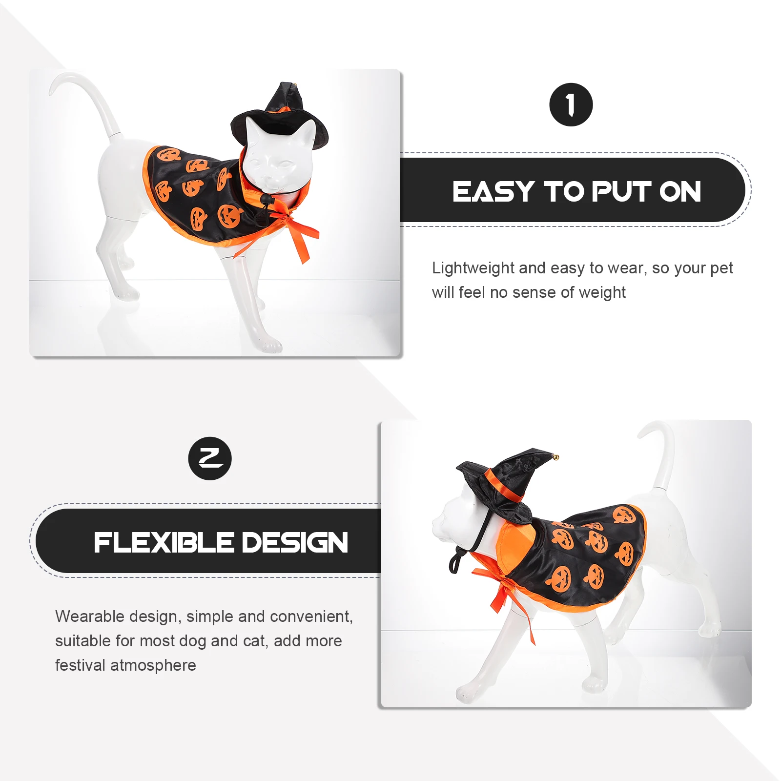 

1 Set For Cats Dogs Pumpkin Cloak Hat Halloween Lightweight Comfortable Pet Cosplay Wizard Costume Decor Pet Party Costume Prop