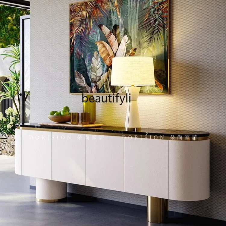 

Light Luxury Natural Stone Sideboard Cabinet Living Room Home Solid Wood Decorative Cabinet Modern Simple Storage Cabinet