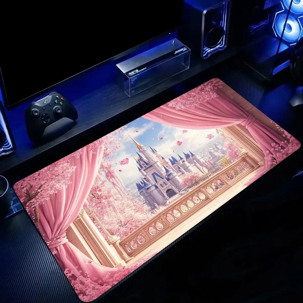 Whimsical Pink Castle Mouse Pad Large Computer Office Game Table Mats Rubber Anti-slip XXL Mouse Mat HDP Long Desk Pads Mauspad