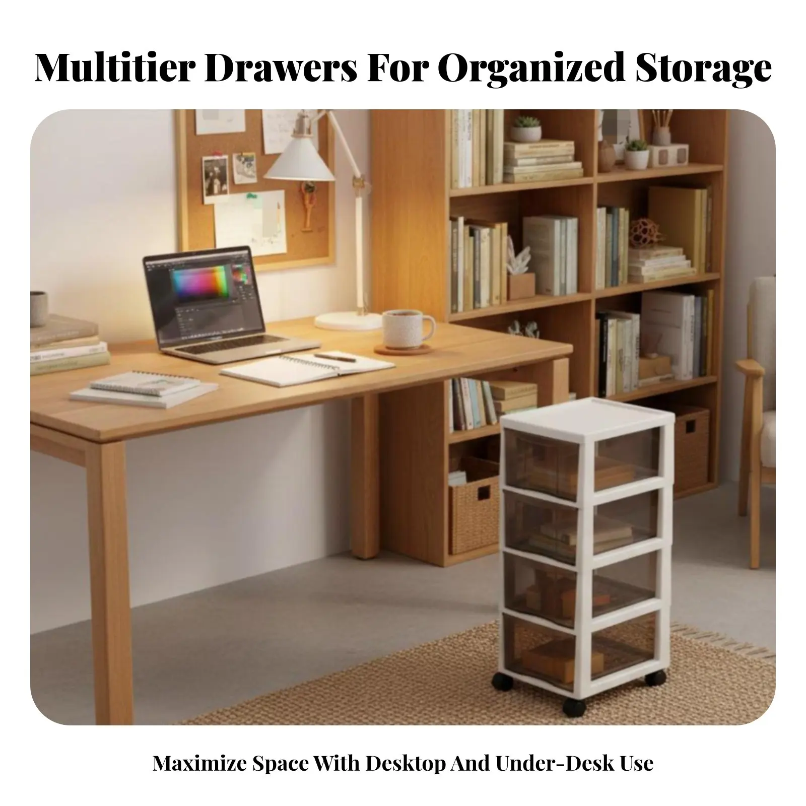 

Multi-Drawer Rolling Cart Under-Desk Placement Organizer Cabinet extendable Drawers Mobile Design for Students, Crafters