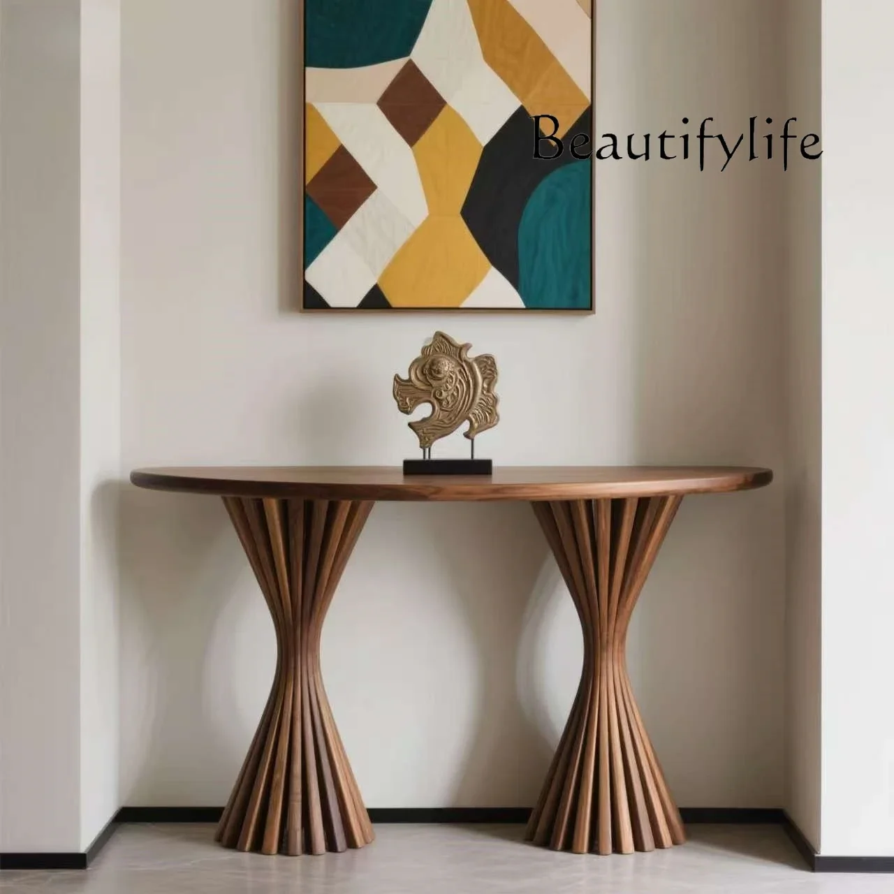 

XS Household Living Room Solid Wood Entrance Table Modern Simple Wall Entry Shelf Villa Living Room