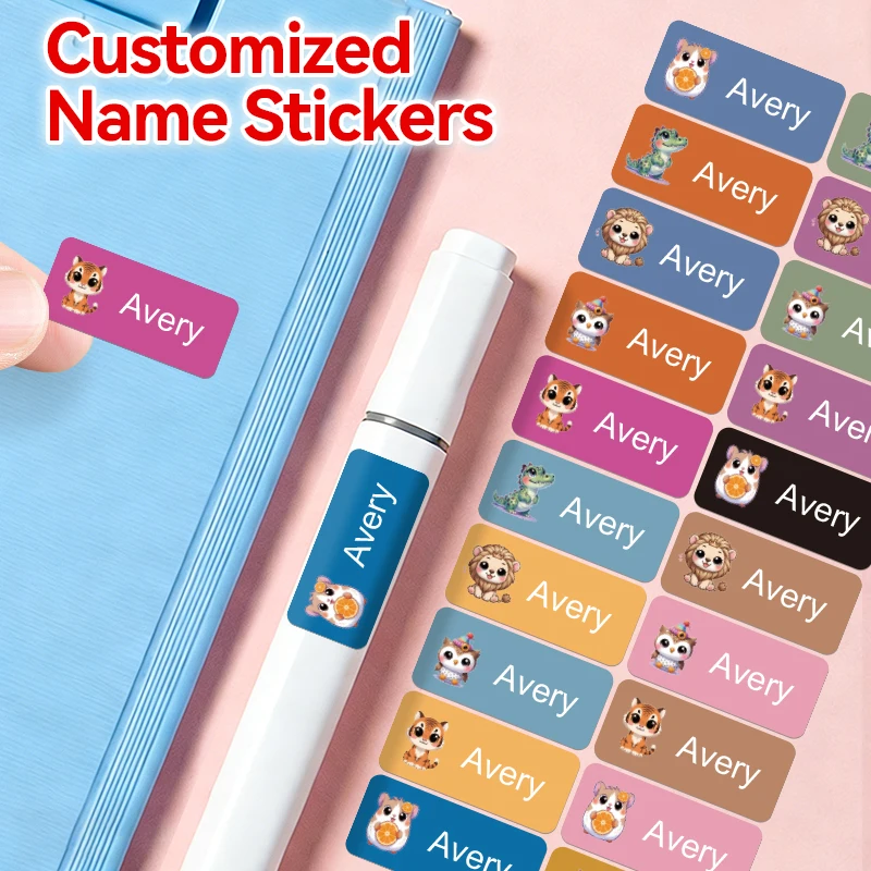 ‌ Personalisierte Namensaufkleber - Trendige Wasserfeste Etiketten für Bürobedarf, Bücher, Glasbehälter |   Selbstklebend und tragbar ‌