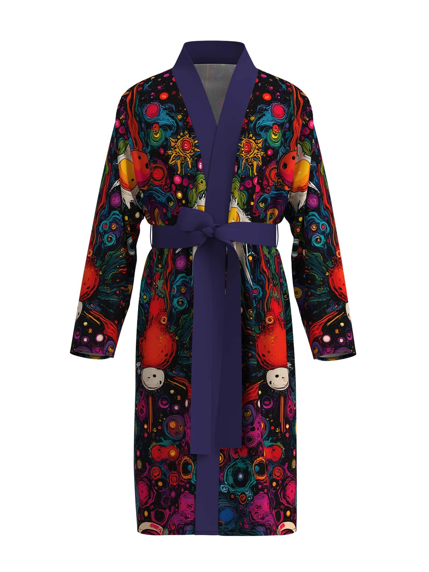 

Men's psychedelic cosmic starry print kimono bathrobe, bright color galaxy pattern long-sleeved home clothes, casual nightgown