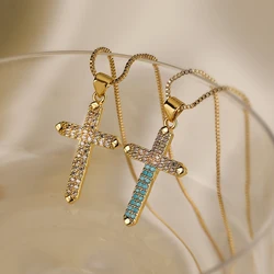 Minimalist Design Cross Pendant Necklaces For Women Girls,Cubic Zirconia Accessories Stainless Steel Chain Party Daily Jewelry