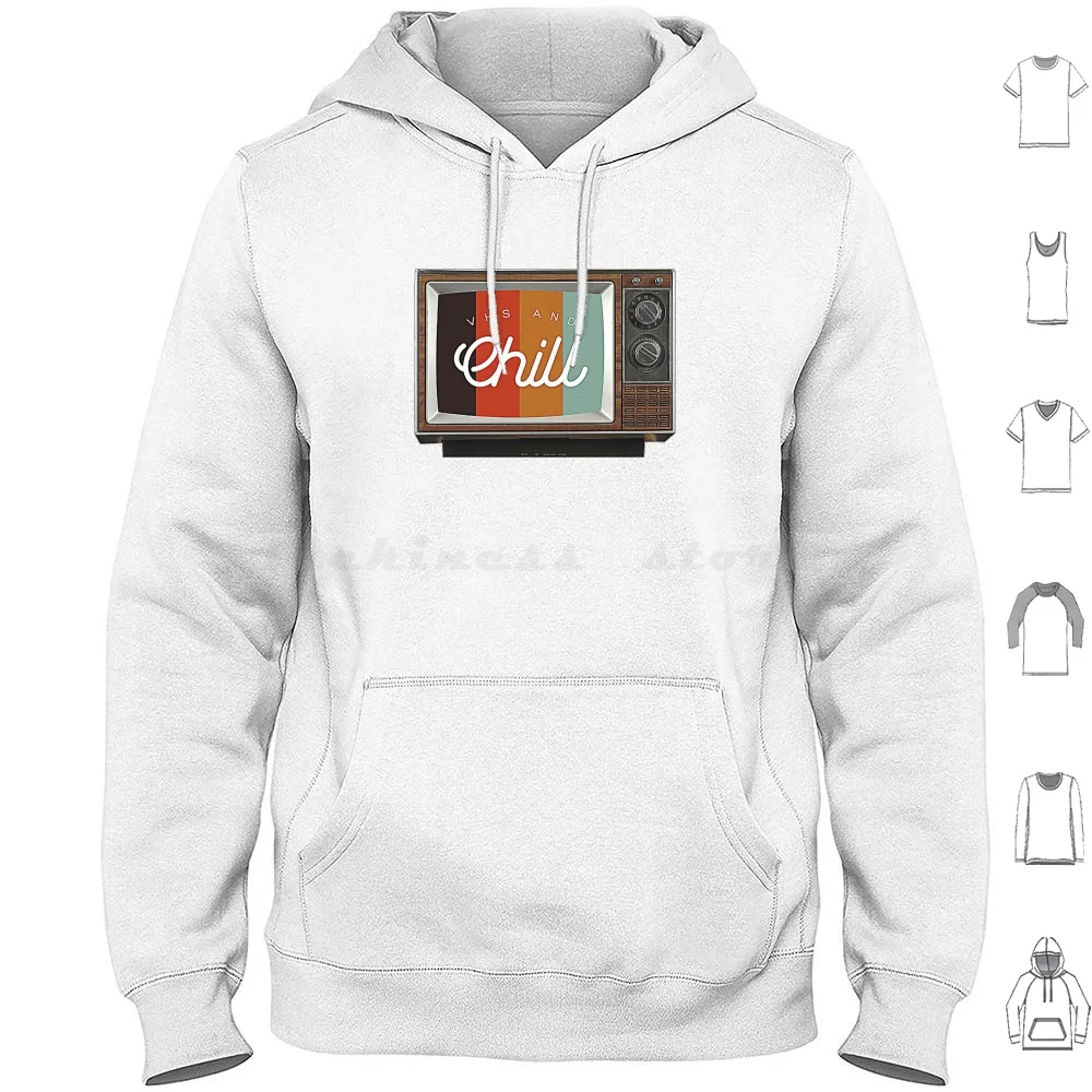 Vhs & Chill Hoodies Long Sleeve Technology Videos Movies Netflix And Chill Netflix 1980 1990 90S 80S Typography Tv