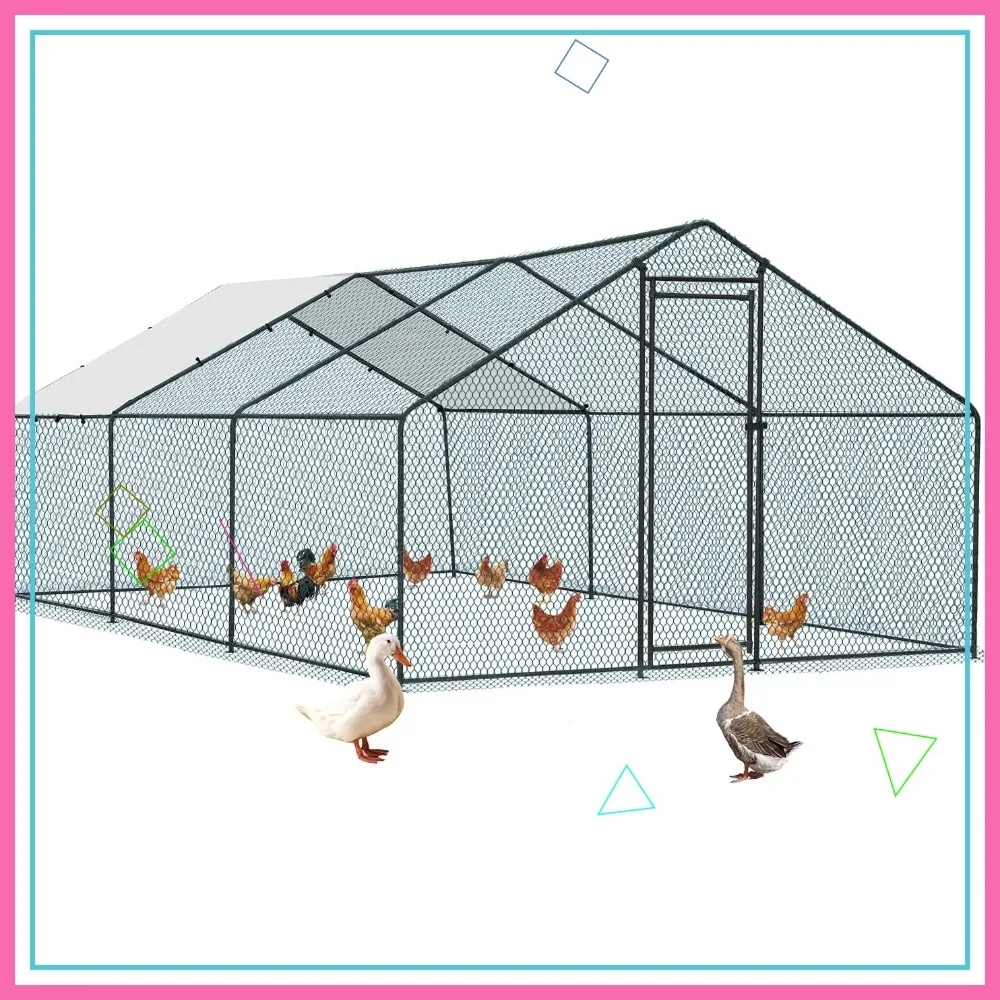 

Большой металлический курятник 19,5x10 футов с водонепроницаемым покрытием, вольер для домашней птицы для фермерского двора