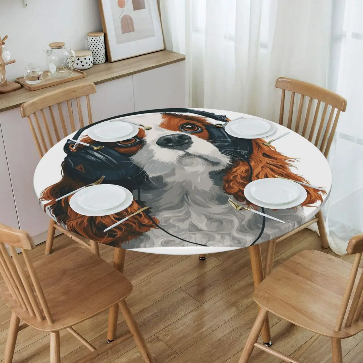 Cavalier King Charles Spaniel Waterproof Round Tablecloth Oilproof Table Cloth for Kitchen Events Dining Table Cover