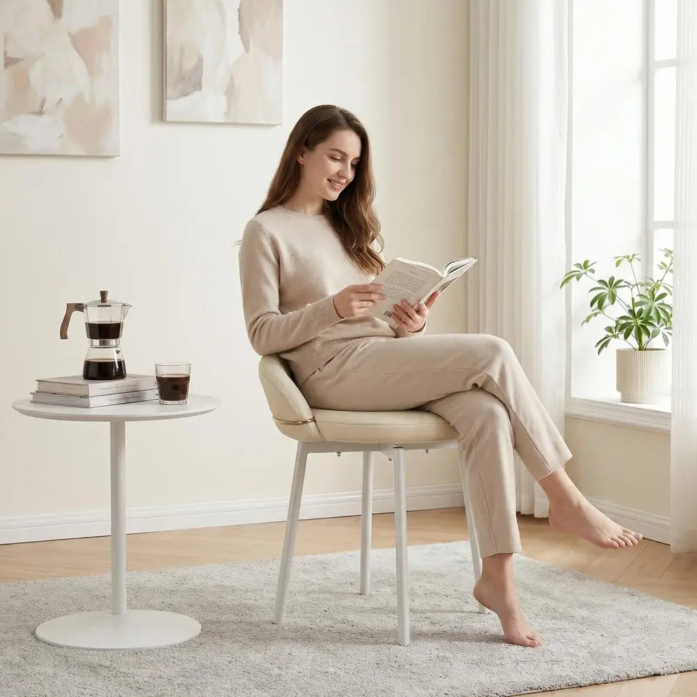 Makeup Chair, Modern Rotatable Vanity Chair With Gold Metal Legs, Unique Backrest Stable Base Multi Purpose Armless Desk Chair - view 2