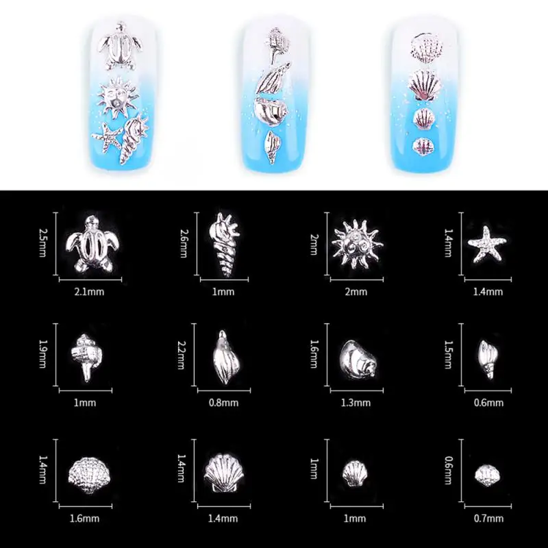 Fashion Metal Sea Animal Stickers for Nails Cute Shell Shape Nail Art Decorations for Manicure