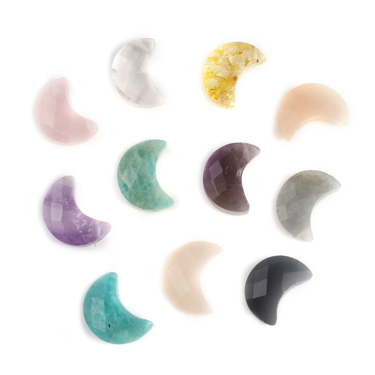 Natural Semi Precious Stones Randomly Mixed Colors Moon Shaped Small Pendant Beaded Jewelry DIY Necklace Earrings Accessories