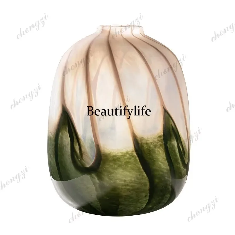 E182 Gradual change glass vase green brown two-color flower ware modern glass vase living room coffee table decoration