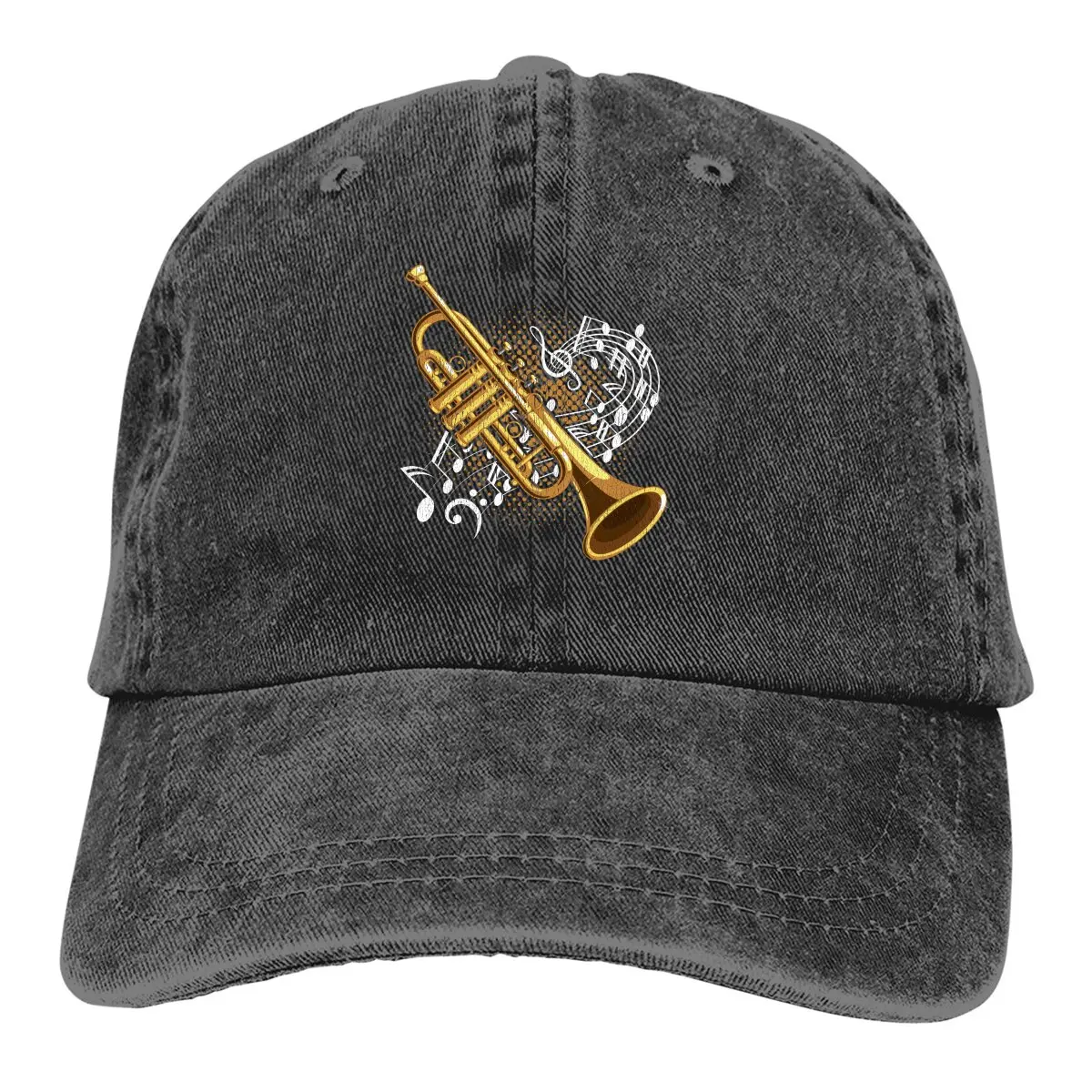 

Washed Men's Baseball Cap Trumpet Player Musical Notes Jazz Trucker Snapback Cowboy Caps Dad Hat Music Art Golf Hats