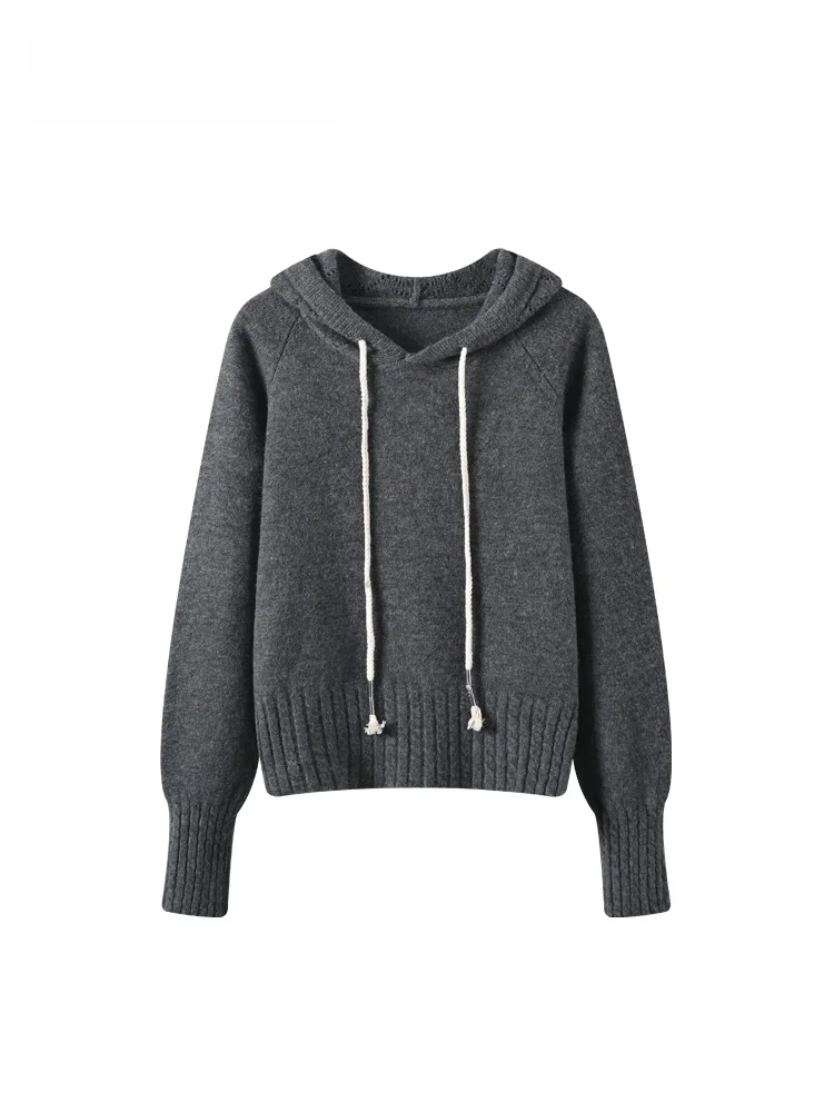 

Cara CLUB Large Size Hooded Long Sve Knitted Sweater Women's Early Spring New Sle Versatile Faionable Top for plus Size