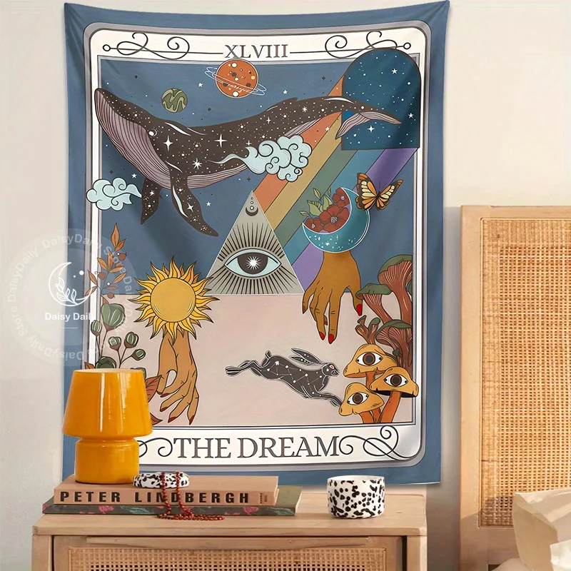 VIKAMA Tarot Cards Wind Dreams Whale Tapestry, Aesthetic Wall Hanging for Bedroom Living Room Dorm Decor