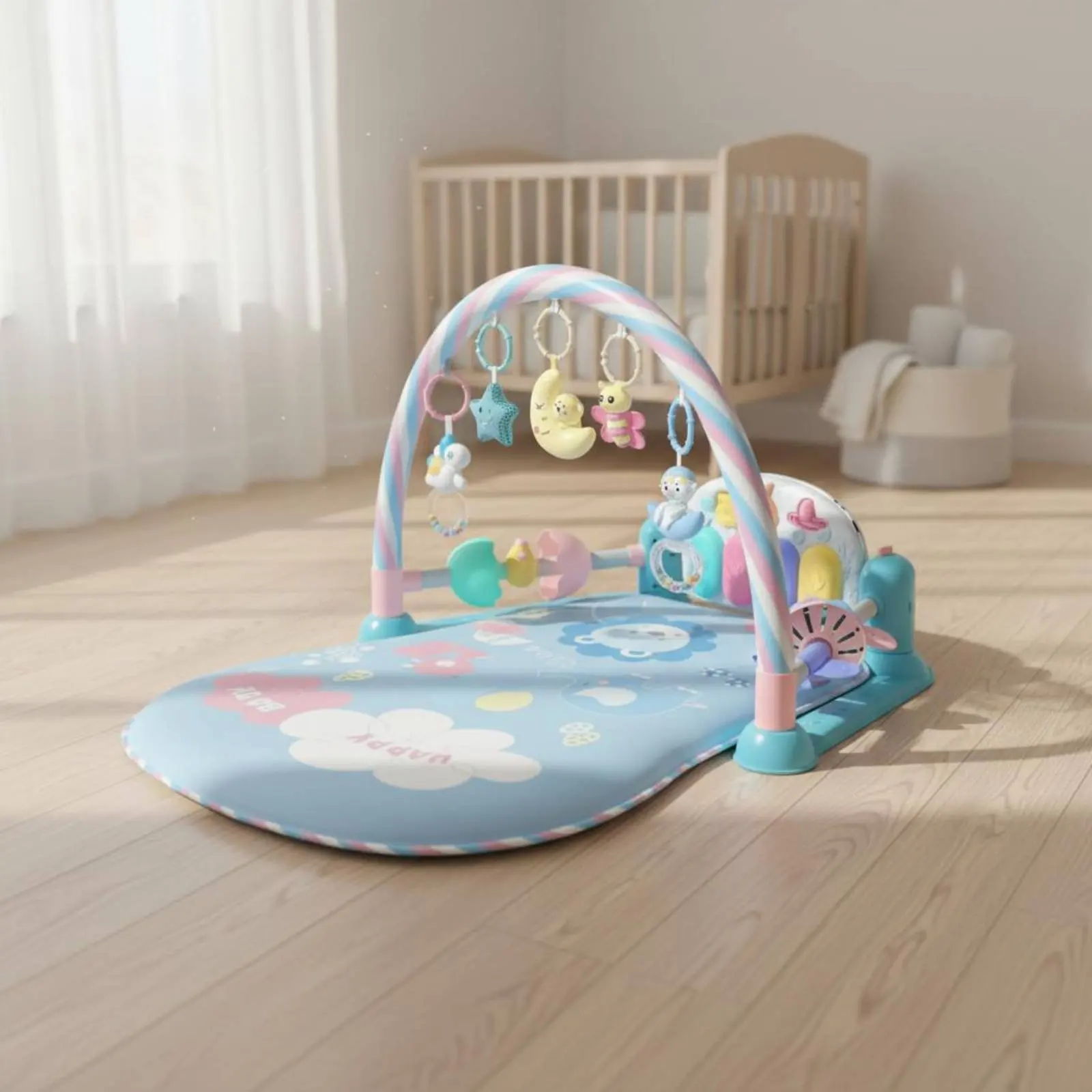 

Baby Playpen with Piano Music Feature Musical Baby Bed Folding Play Yard Safe Enclosure 4 in 1 Playard Easy to Clean for Nursery