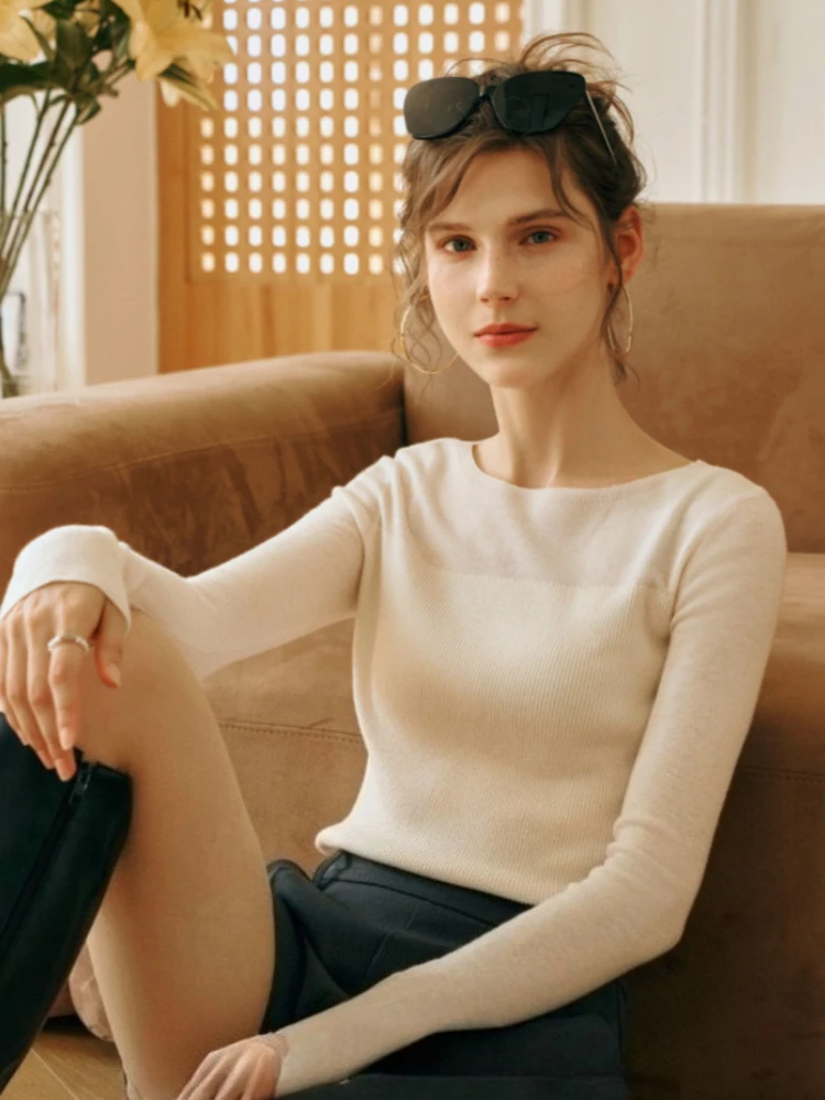 

OLrain женский свитер с круглым вырезом, вязаный повседневный повседневный свитер 2024, весенний облегающий однотонный пуловер с длинными рукавами, базовые модные топы для женщин O23QM66601