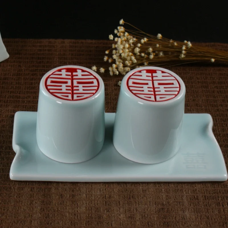 ★Jingdezhen Ceramic Crafts Double Happiness Coffee Couple Cups Set Couple's Cups Wedding Gifts Factory Direct Sales