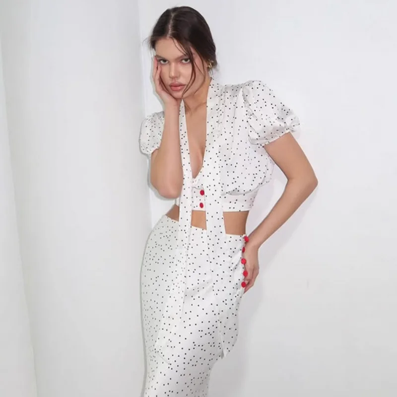 

2025Летний новый европейский и американский шарф с принтом в стиле ретро, модный женский костюм с юбкой «рыбий хвост»