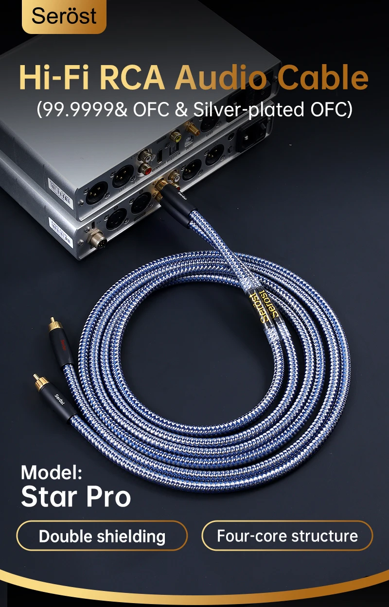 Serost StarPro HIFI OFC Versilbertes RCA-Signalkabel für CD, Heimkino, DSP, DAC, Verstärker, Auto-Audio, Kopfhörer, RCA-Kabel – Detail 1