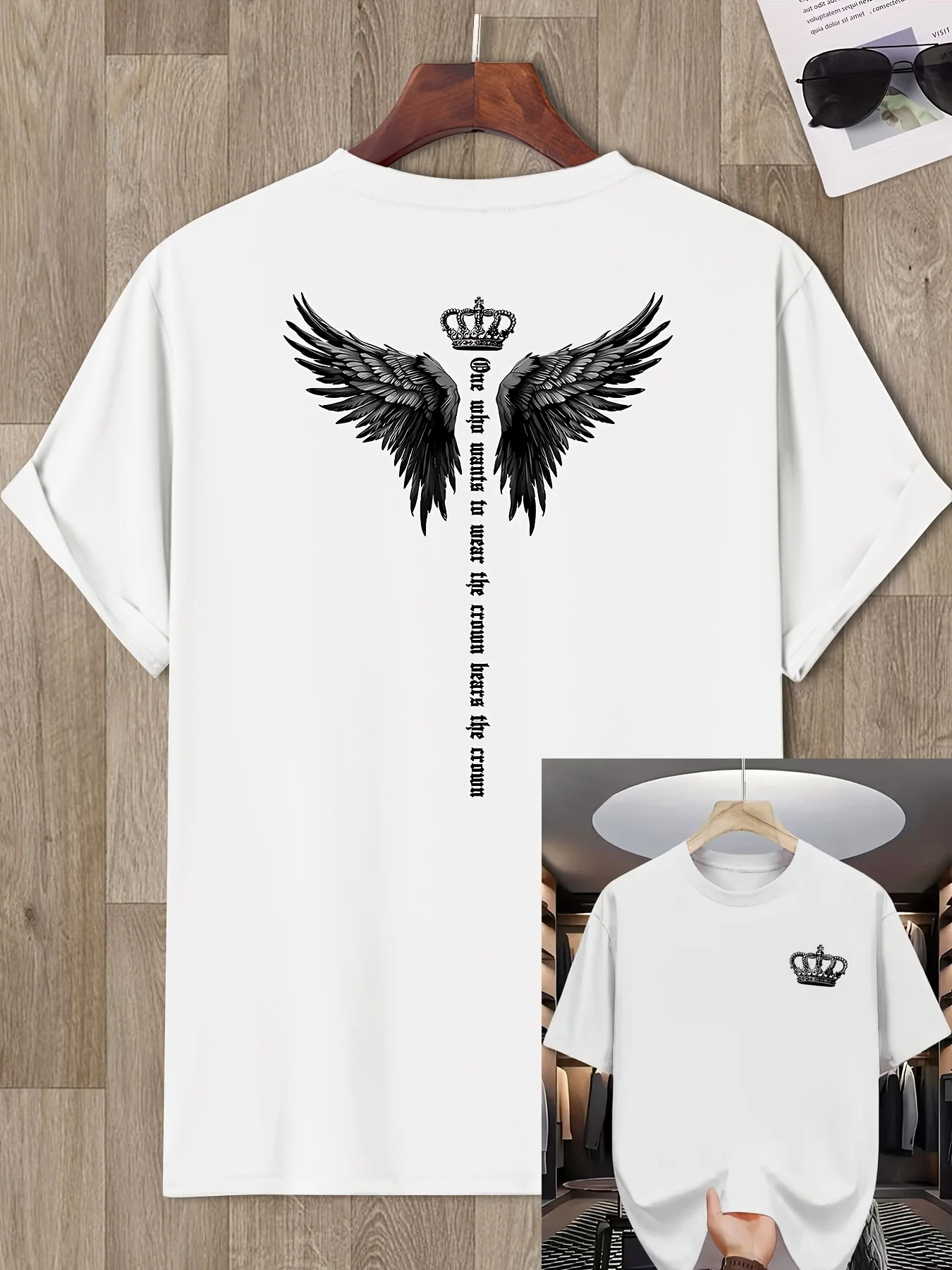 Summer men's and women's 100% pure cotton casual black eagle and crown design pattern loose round neck short sleeved T-shirt top