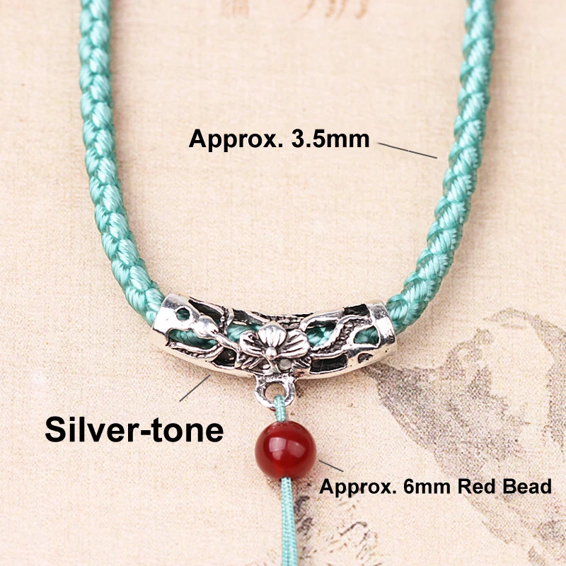 Chinese Style Handmade Braided Cord Adjustable Pendant Necklace Lanyard with Red Bead Vintage Charm for Jewelry Men Women