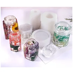 DIY Crystal Drop Mold Bottle Storage Tank with lid Silicone Mold Pot Cans Resin Mold For Food Tea Jewelry House Container Box