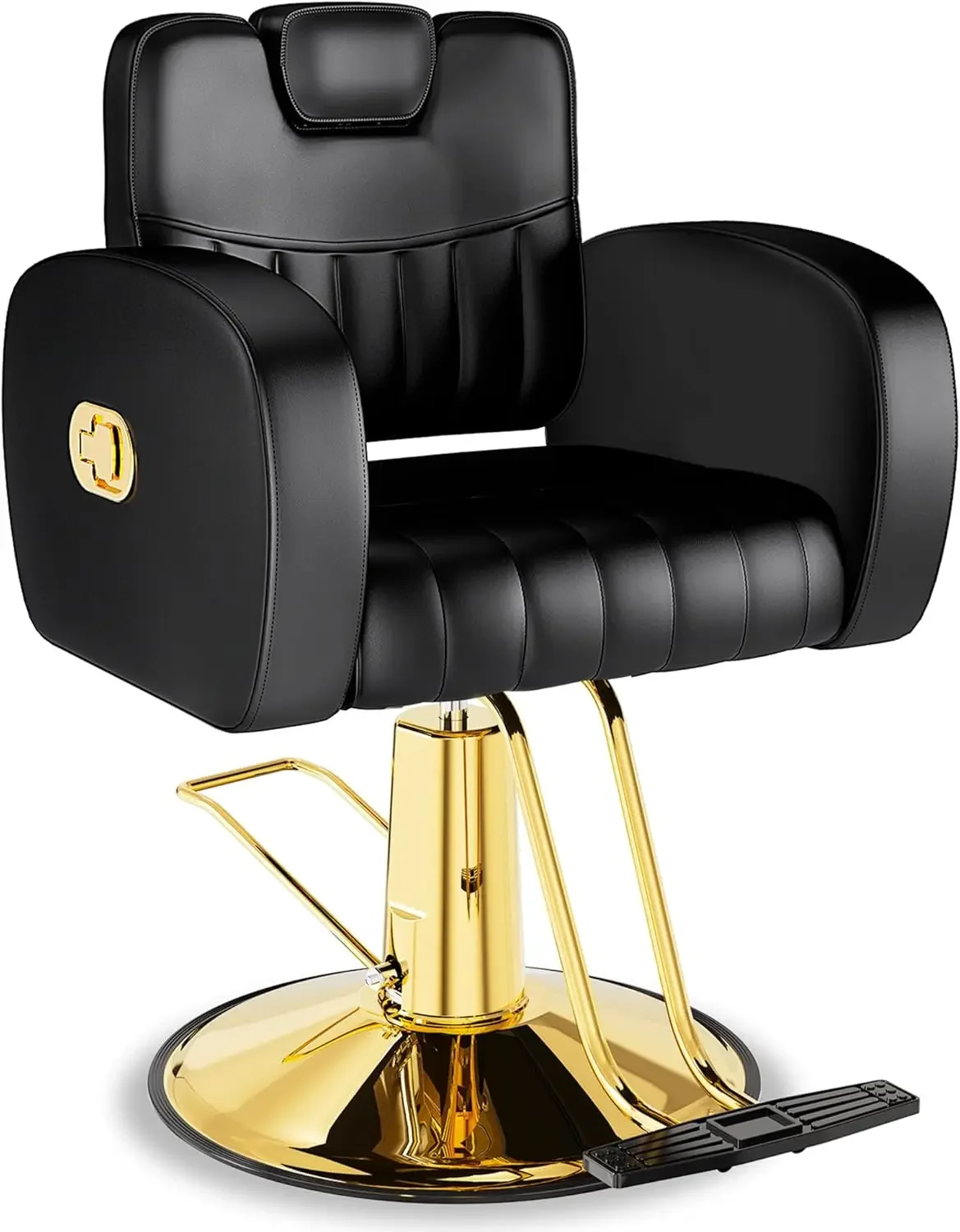 

Black & Gold Reclining Salon Chair - All Purpose Hydraulic Barber Chair with Removable Headrest - Comfortable Styling Chair for