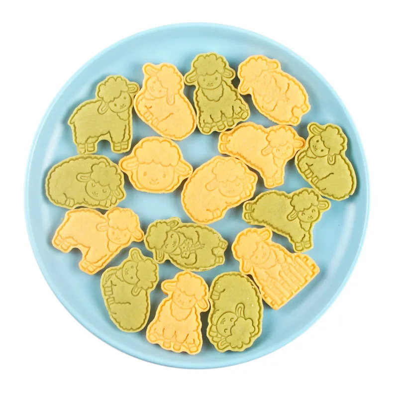 8Pcs Small Sheep Biscuit Mold 3d Plastic Cartoon Cookie Cake Press Mold Baking Fondant Cake Cookie Cutter Eid Mubarak Party Mold