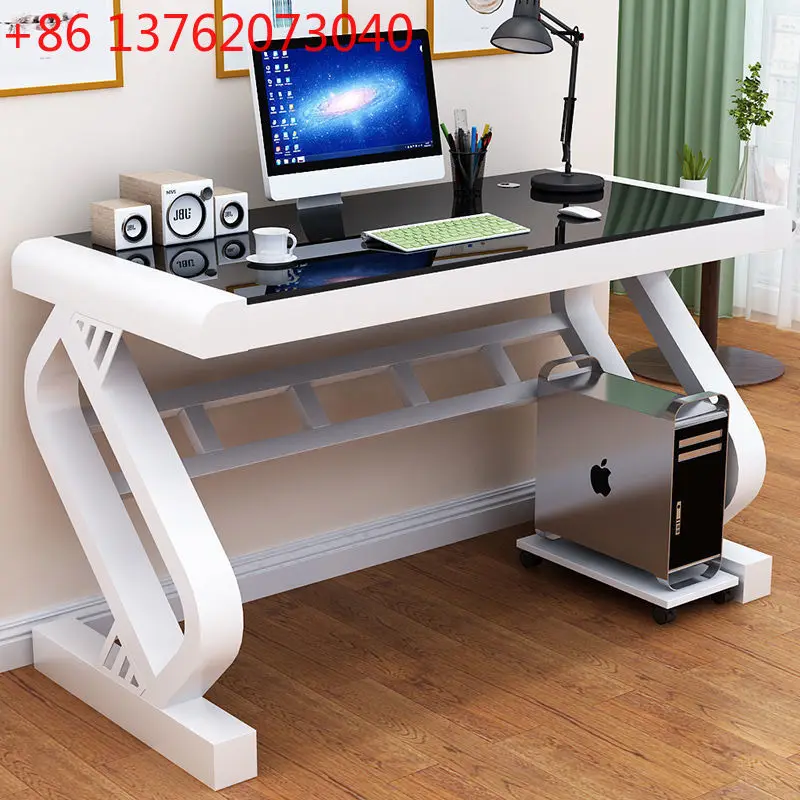 Simple modern tempered glass computer desk economical office study desk