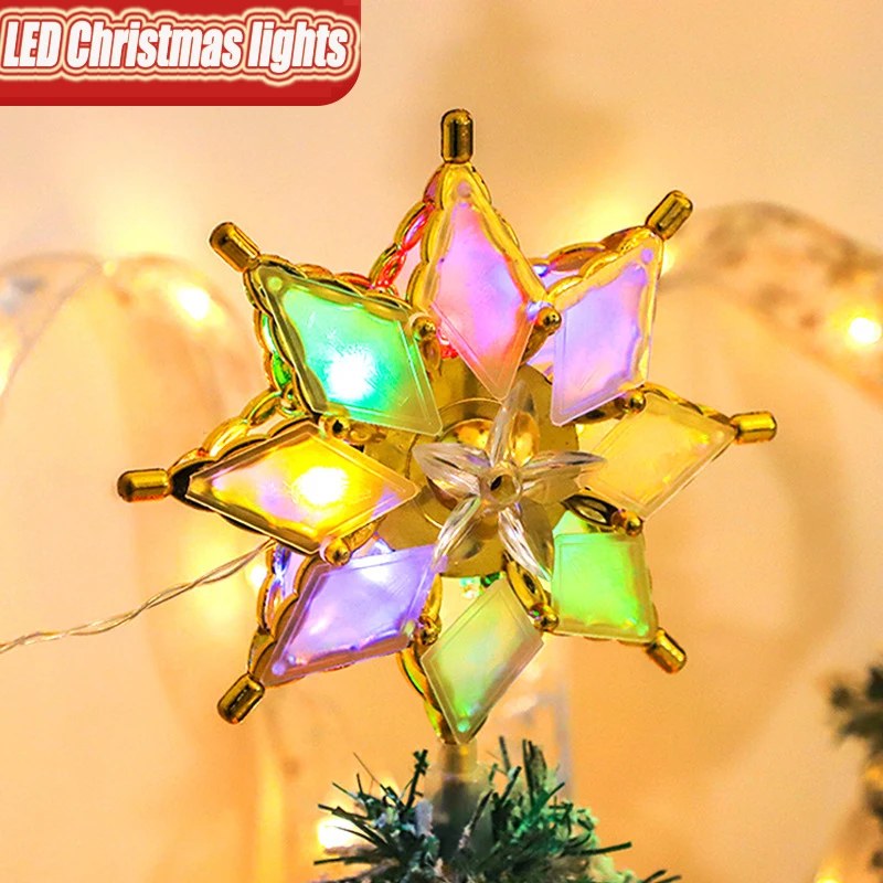 

Glitter Christmas Tree Top LED Christmas Tree Topper Star Xmas Tree Decor for Home Party Ornaments Navidad New Year Natal Noel