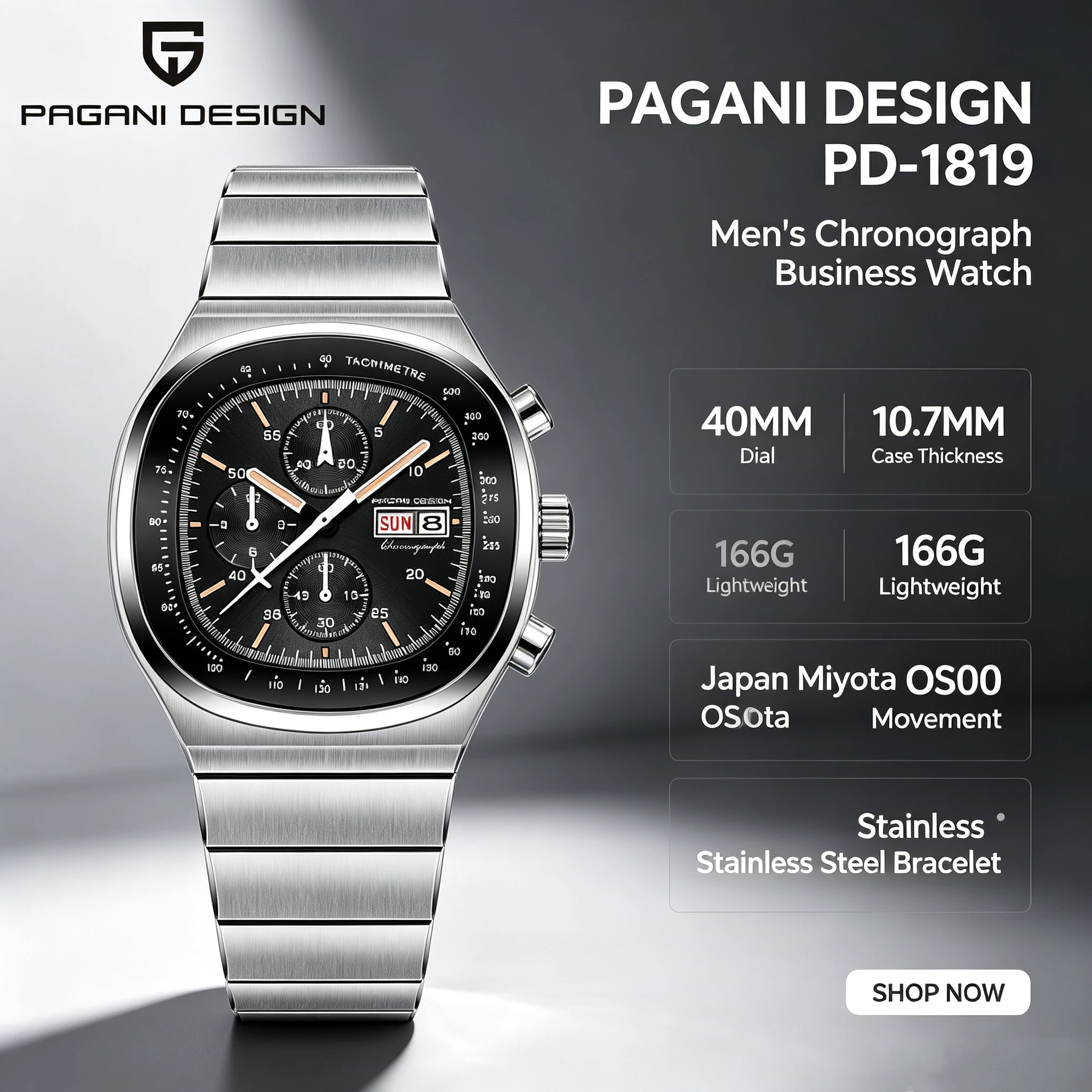 PAGANI DESIGN Neue 40mm Herren-Quarzuhren Japan Miyota Uhrwerk Saphir Edelstahl Wasserdicht Leuchtend Reloj Hombre PD1819