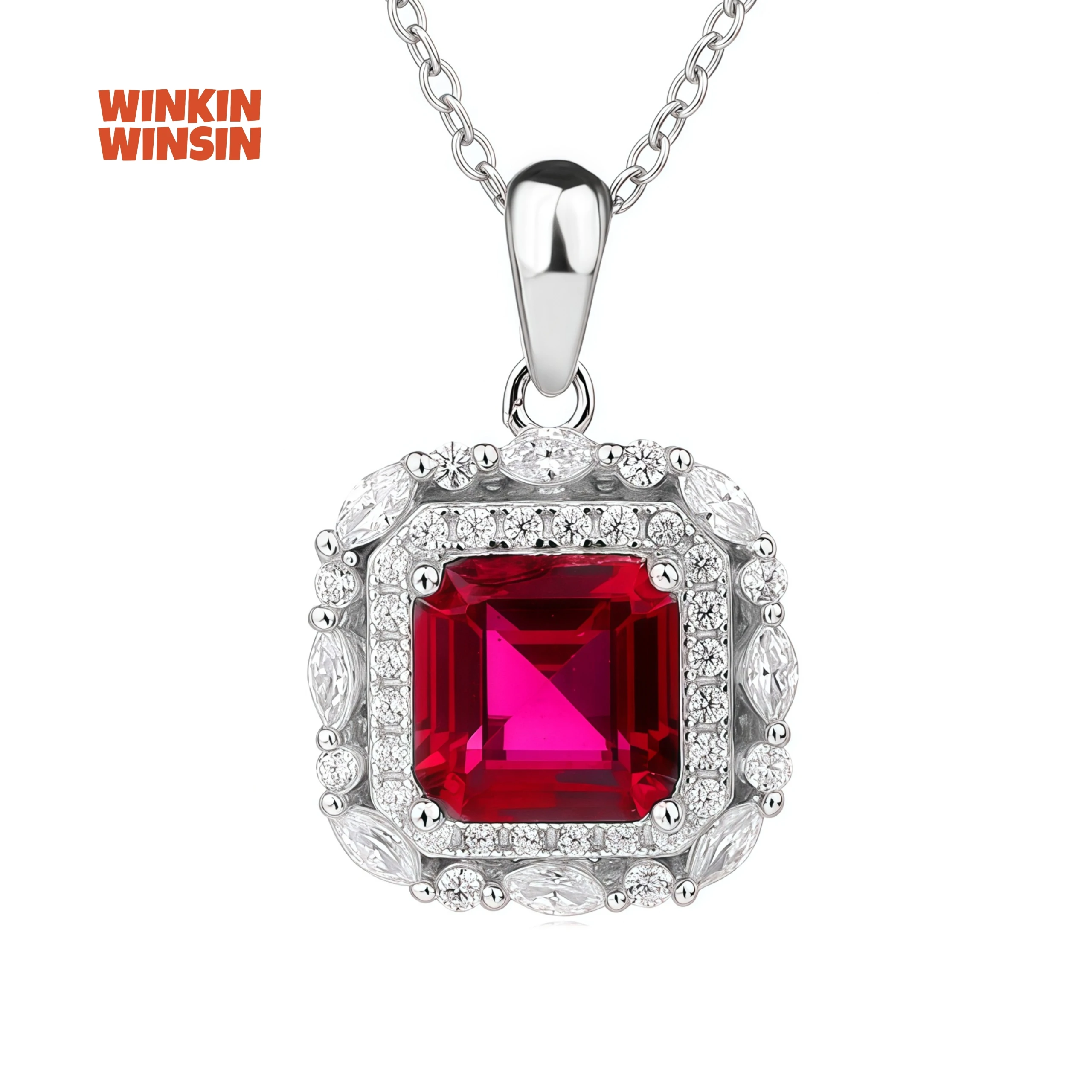 

WINKINWINSIN Brand MST 925 Sterling Silver Quadrilateral Women High Carbon Diamond Certificated Water Drop Pendants Necklaces