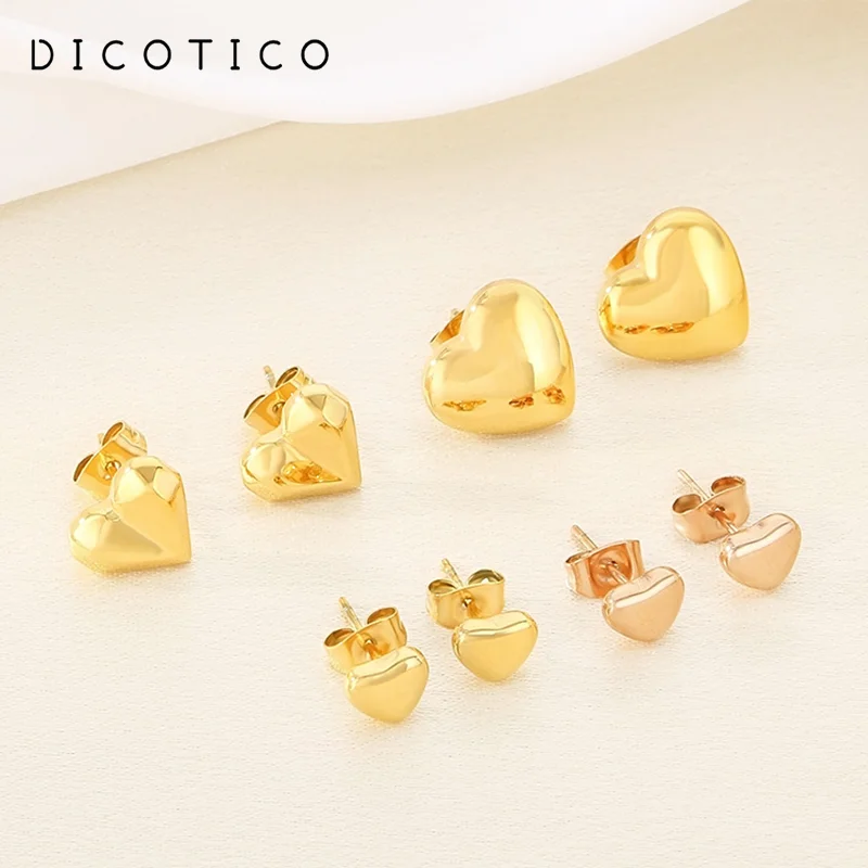 Trendy Stainless Steel Stud Earrings For Women Gold Silver Color Shiny Smooth Heart Morden Party Ladies Jewellery Christmas Gift