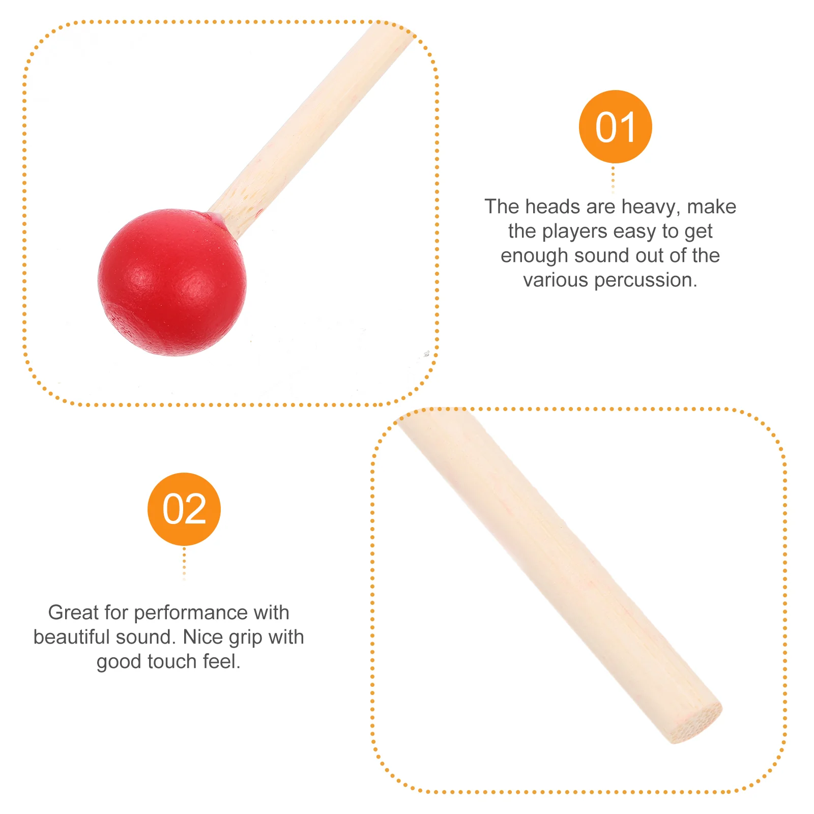 Musical Toy Drumsticks Percussion Mallets Sticks Multi Purpose Xylophone Chime Bell Stick Wood Handle Musical